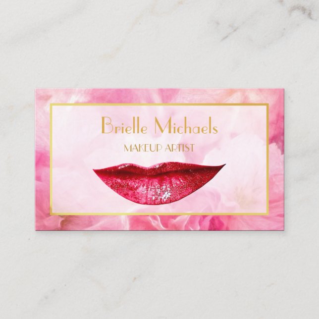 Cartão De Visita Artista de Maquiagem Chic-Makeup de Lábios Rosa Pr (Frente)