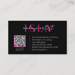 Cartão De Visita Artista de Maquiagem Código QR Rosa Preto