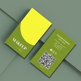 Cartão De Visita Artista de Maquiagem com Código QR Amarelo e Verde