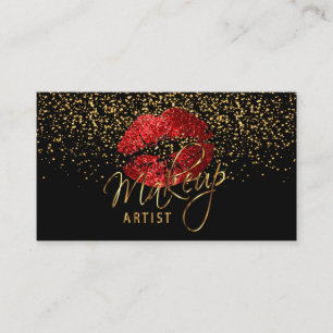 Cartão De Visita Artista de maquiagem com Confetti Dourado e Lábio