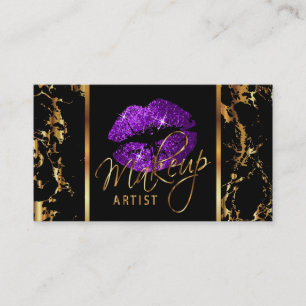 Cartão De Visita Artista de maquiagem com destaques Dourados e roxo