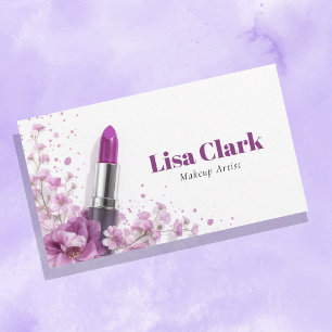 Cartão De Visita Artista de Maquiagem com Lápis Labial Roxo em Aqua