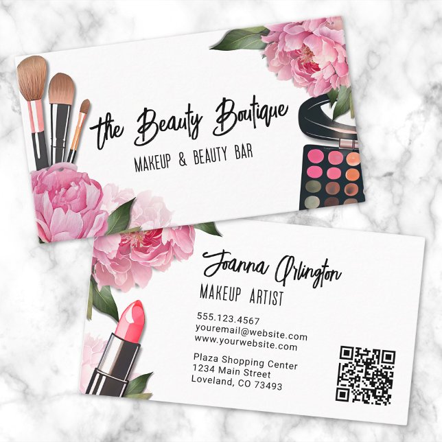 Cartão De Visita Artista de Maquiagem de Beleza por Aquarela Rosa (Pink Watercolor Beauty Makeup Artist Business Card)