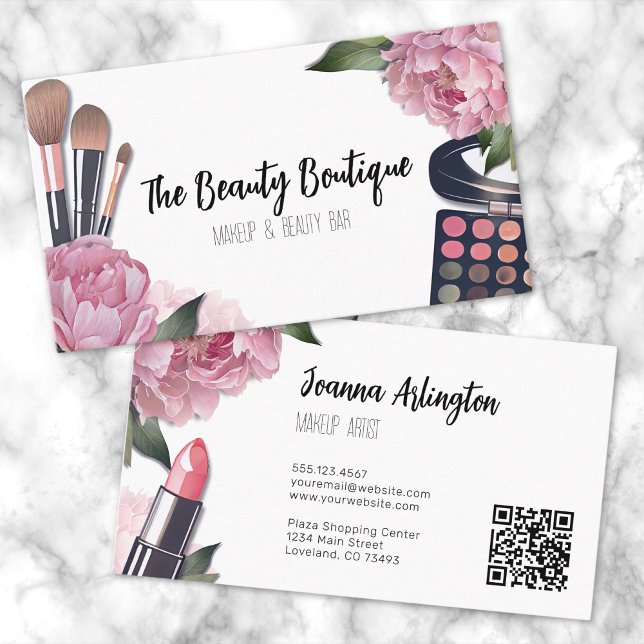 Cartão De Visita Artista de Maquiagem de Beleza por Aquarela Rosa (Pink Watercolor Beauty Makeup Artist Business Card)