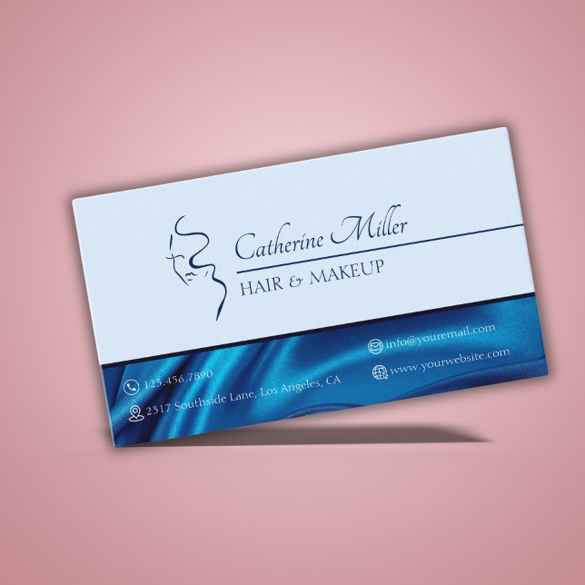 Cartão De Visita Artista de Maquiagem de Cabelo Salão de Bela Azul  (Modern Blue Beauty Salon Hair Makeup Artist Business Card)