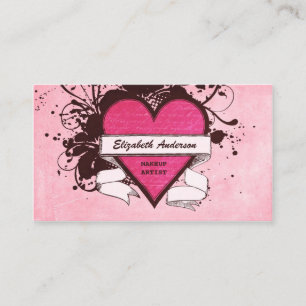 Cartão De Visita Artista de Maquiagem de Cosmetologia Cardíaca Rosa