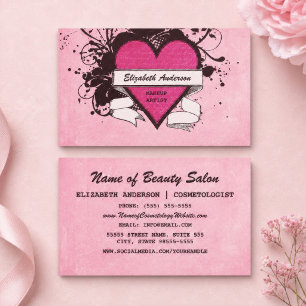 Cartão De Visita Artista de Maquiagem de Cosmetologia Cardíaca Rosa