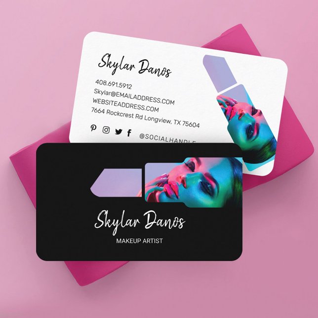 Cartão De Visita Artista de Maquiagem de Frame de Foto do Lipstick  (Modern Lipstick Photo Frame Trendy Makeup Artist Business Card)