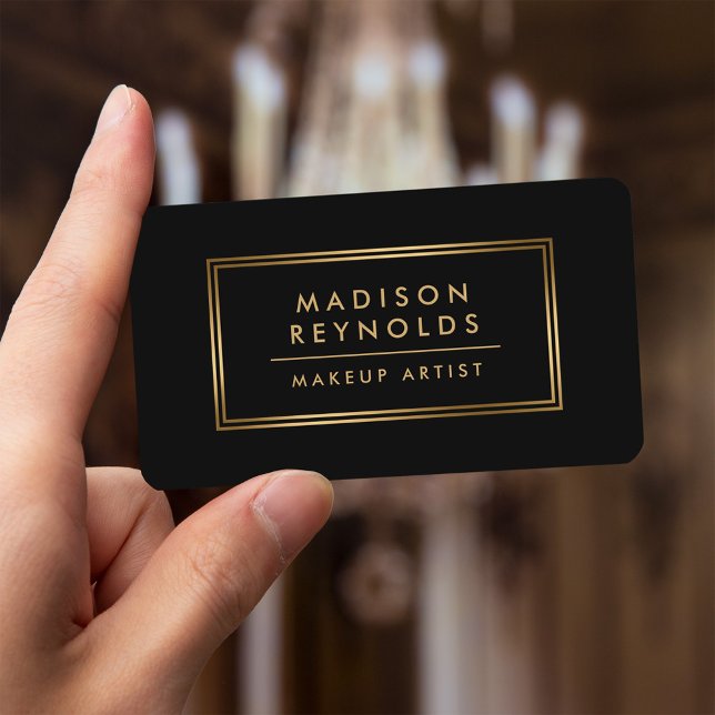 Cartão De Visita Artista de Maquiagem de Frame Dourado Preto Modest (Criador carregado)