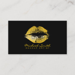 Cartão De Visita Artista de maquiagem de Lábios Dourados #3