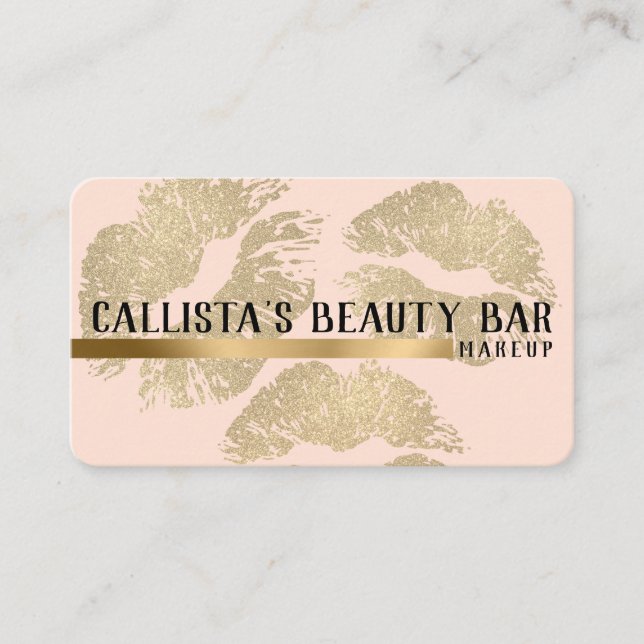 Cartão De Visita Artista de Maquiagem de Lábios Glitter Dourados Ch (Frente)