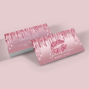 Cartão De Visita Artista de maquiagem de lábios rosa dourados mode