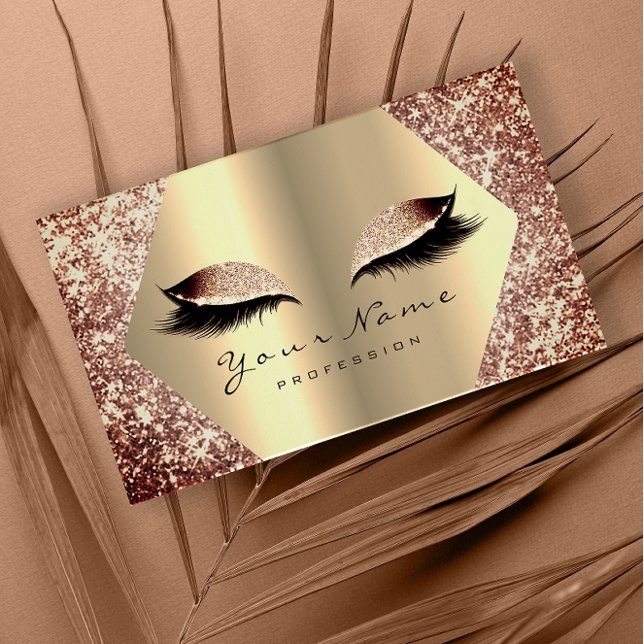 Cartão De Visita Artista de Maquiagem de Literatura Dourada rosa La (Rose Gold Glitter Makeup Artist Lashes Beauty Business Card)