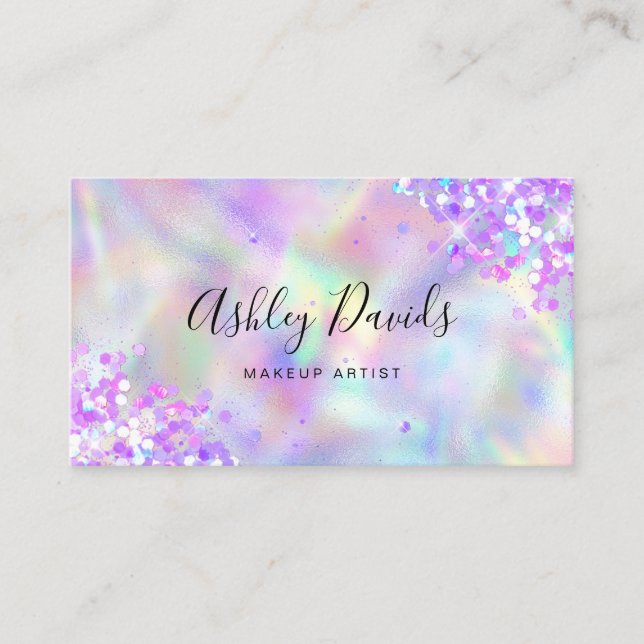 Cartão De Visita Artista de Maquiagem de Luxo com Glitter Holográfi (Frente)