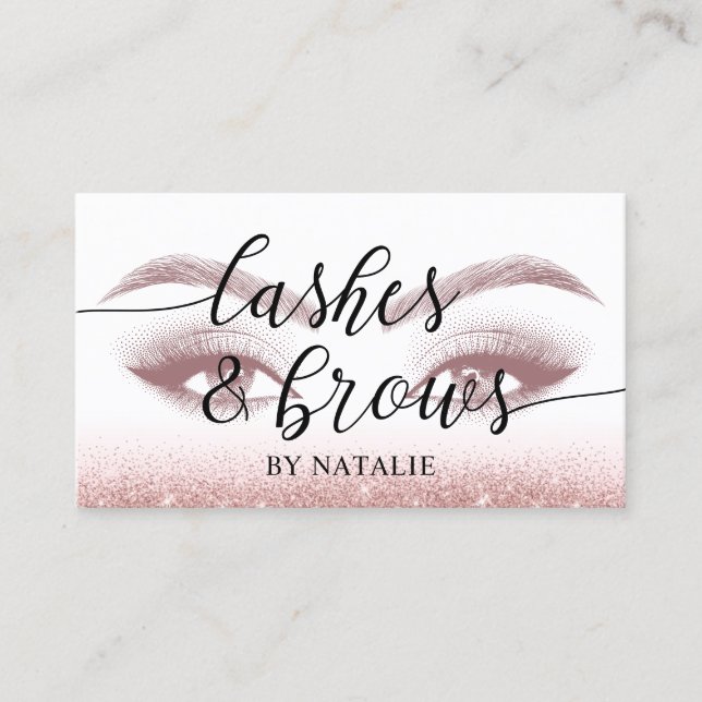 Cartão De Visita Artista de maquiagem de Rosa de Lashes e Brows (Frente)