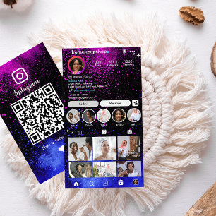 Cartão De Visita Artista de Maquiagem do Instagram Código QR Rosa e