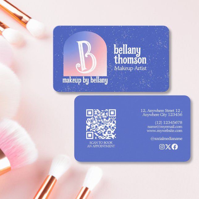 Cartão De Visita Artista de Maquiagem do Monograma Azul-Rosa Gradie (Criador carregado)