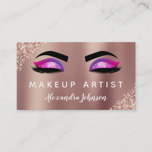 Cartão De Visita Artista de Maquiagem Dourada Glitter Sparkle Rosa
