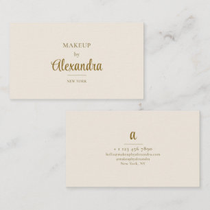 Cartão De Visita Artista de Maquiagem Dourado Bege Elegante Script