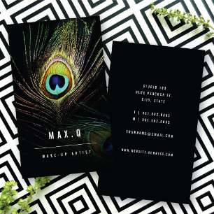 Cartão De Visita Artista de Maquiagem Estética Pluma de Pavão Chic
