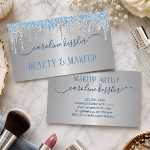 Cartão De Visita Artista de Maquiagem & Estilista de Cabelo Azul Pr