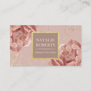 Cartão De Visita Artista de Maquiagem Floral Dourada Dusty Rosa Sal
