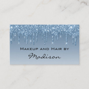Cartão De Visita Artista de Maquiagem Glam Blue Dripping Glitter Dr