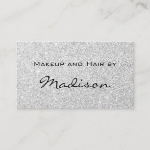 Cartão De Visita Artista de Maquiagem Glam Gray Silver Glitter Spar