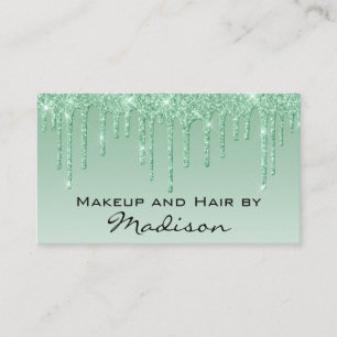 Cartão De Visita Artista de Maquiagem Glam Green Dripping Glitter D