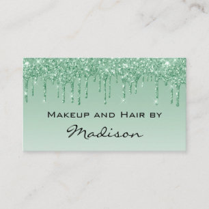 Cartão De Visita Artista de Maquiagem Glam Green Dripping Glitter D