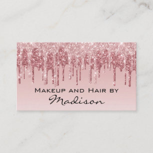 Cartão De Visita Artista de Maquiagem Glam Pink Rose Gold Glitter D