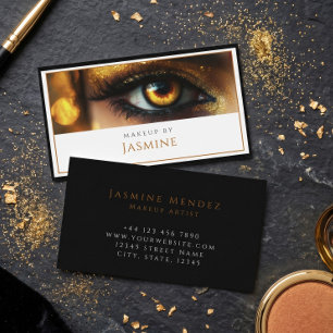 Cartão De Visita Artista de Maquiagem Glamourosa com Brilho Dourado