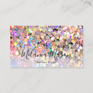 Cartão De Visita Artista de Maquiagem Holográfica Elegante Preto