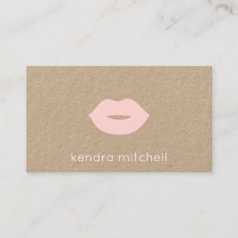 Cartão De Visita Artista de Maquiagem Kraft Logotipo de Lábios Rosa