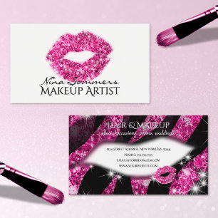 Cartão De Visita Artista de Maquiagem Lábios Brilhos Rosa Quente Es