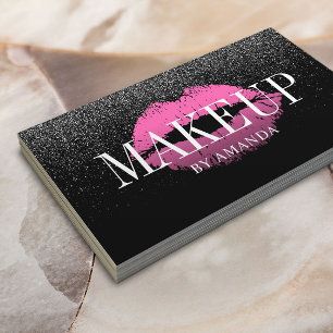 Cartão De Visita Artista de Maquiagem Lábios Rosa Tendência Glitter