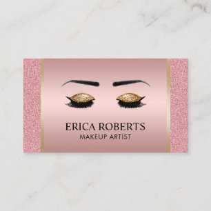 Cartão De Visita Artista de maquiagem Lashes & Brows Rosa Dourado