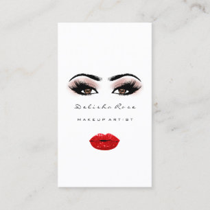 Cartão De Visita Artista de maquiagem Lashes Rosa Lábios vermelhos
