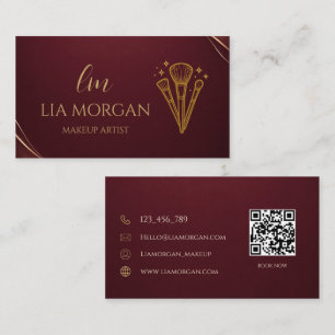 Cartão De Visita Artista de Maquiagem Luxo Burgundy Escuro e Champa