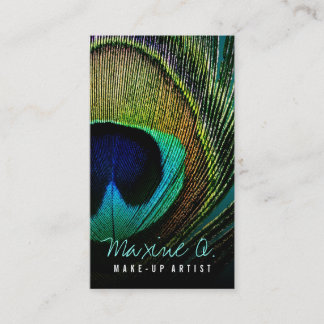 Cartão De Visita Artista de Maquiagem Macro Pena de Pavão Iridescen