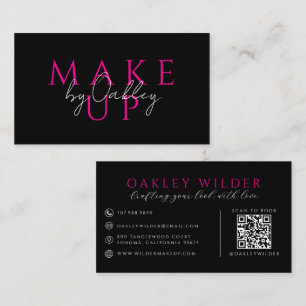 Cartão De Visita Artista de Maquiagem Moderna Código QR Preto Rosa