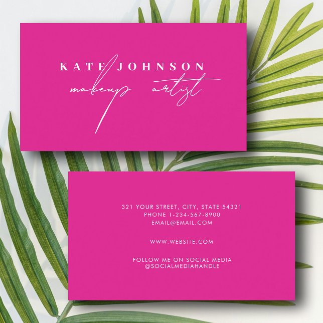 Cartão De Visita Artista de Maquiagem Moderna de Caligrafia Girly S (Girly Script Calligraphy Modern Makeup Artist Business Card)