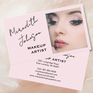 Cartão De Visita Artista de Maquiagem Moderna Rosa Preto Script Fot