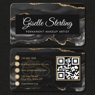 Cartão De Visita Artista de Maquiagem Permanente Código QR Preto Do
