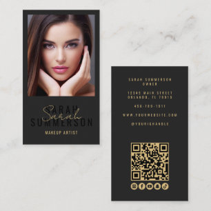 Cartão De Visita Artista de Maquiagem Preto Código QR Salão de Bele