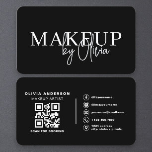 Cartão De Visita Artista de Maquiagem Profissional Preto e Branco