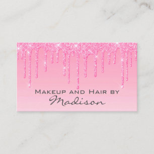 Cartão De Visita Artista de Maquiagem Rosa Glam Blush com Brilho
