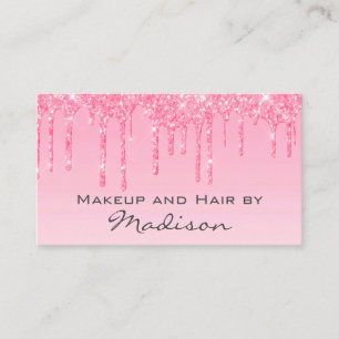 Cartão De Visita Artista de Maquiagem Rosa Glam Blush com Brilho
