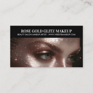 Cartão De Visita Artista de Maquiagem Rose Gold Glitz Foto Luxo Ele