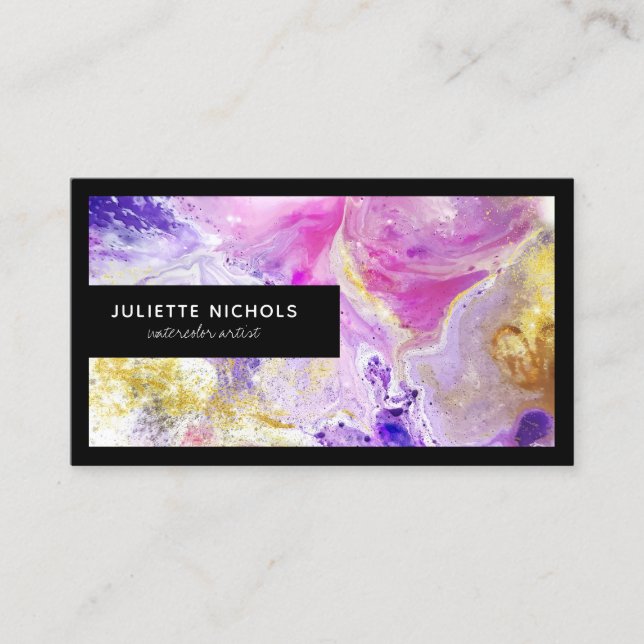 Cartão De Visita Artista de ouro roxo, cor-de-água, moderna (Frente)